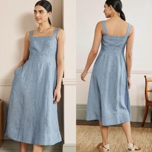 Plus Size Boden Virginie Linen Midi Dress in White Size 16/18 Tall Woman's